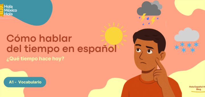 Ilustración de un joven pensando con símbolos del clima como sol, nube y relámpago al fondo.