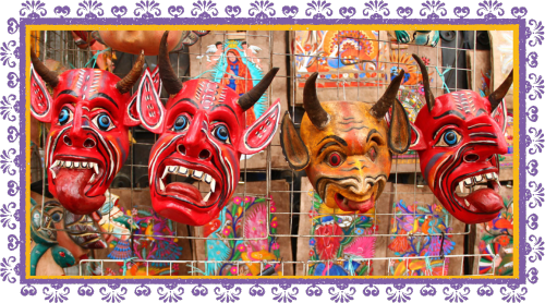 photo of red Mexican devil masks with horns